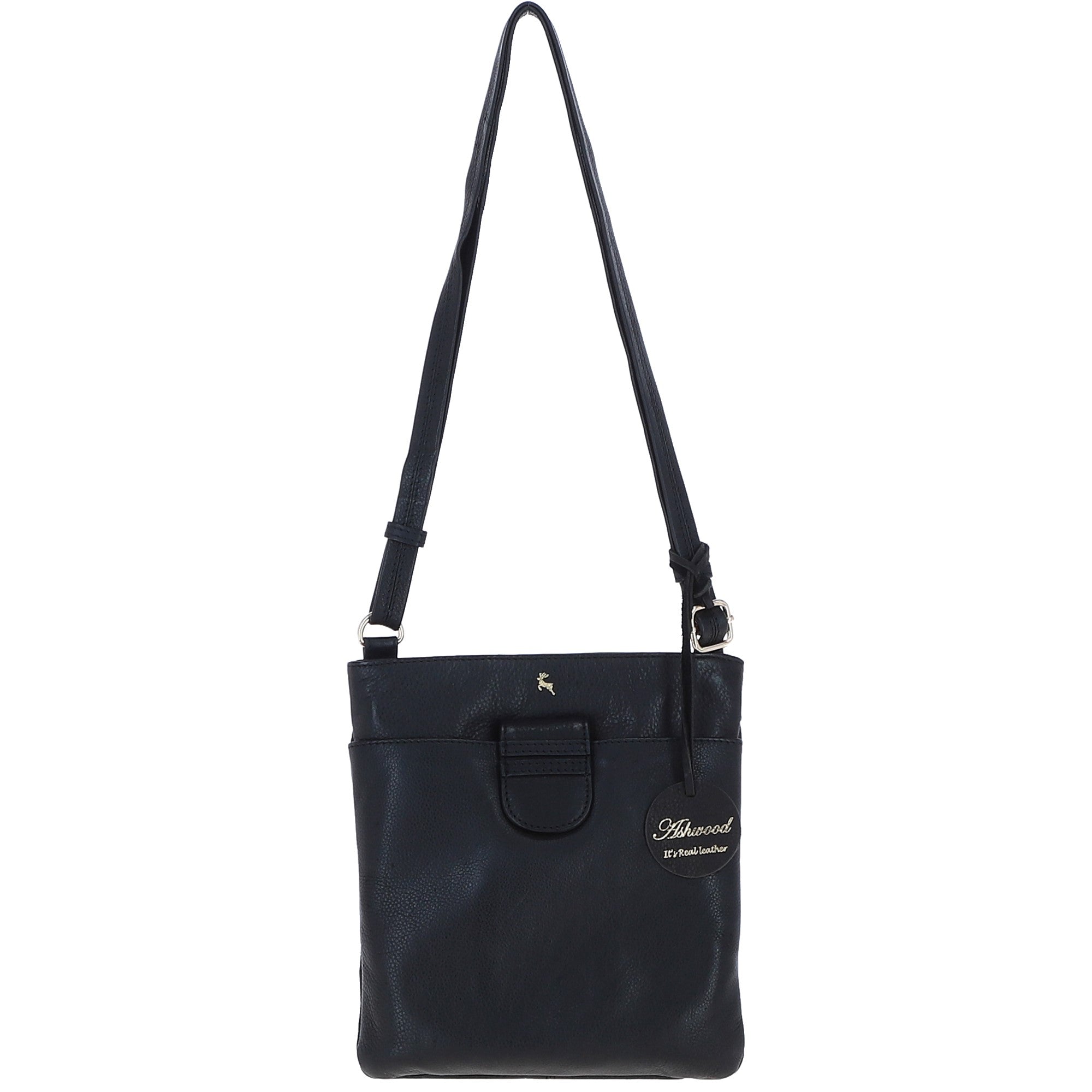 Genuine Leather Crossbody x Shoulder Bag with Golden Accents Black: 64239
