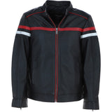 Ashwood Men's Leather Biker Jacket with Red Stripe Black: AWM-BOXER