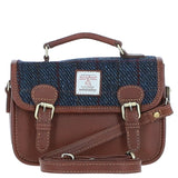 Ashwood Leather & Harris Tweed® Cloth Small Satchel Bag Tan/Navy: TW-67-11-TN