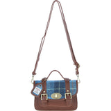 Ashwood Leather & Harris Tweed® Cloth Small Satchel Bag with Twist Lock Tan/LT Blue: TW-33-05-TB