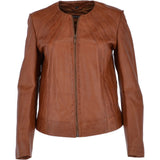 Womens Collarless Leather Jacket Tan/nap: AWL-280