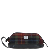 Ashwood Leather & Harris Tweed® Cloth Unisex Washbag Black/Green/Red: TW-40-07-BR