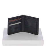Cow Waxy Leather Classic 3 Card Bill-Fold and Coin Wallet Black : 1552
