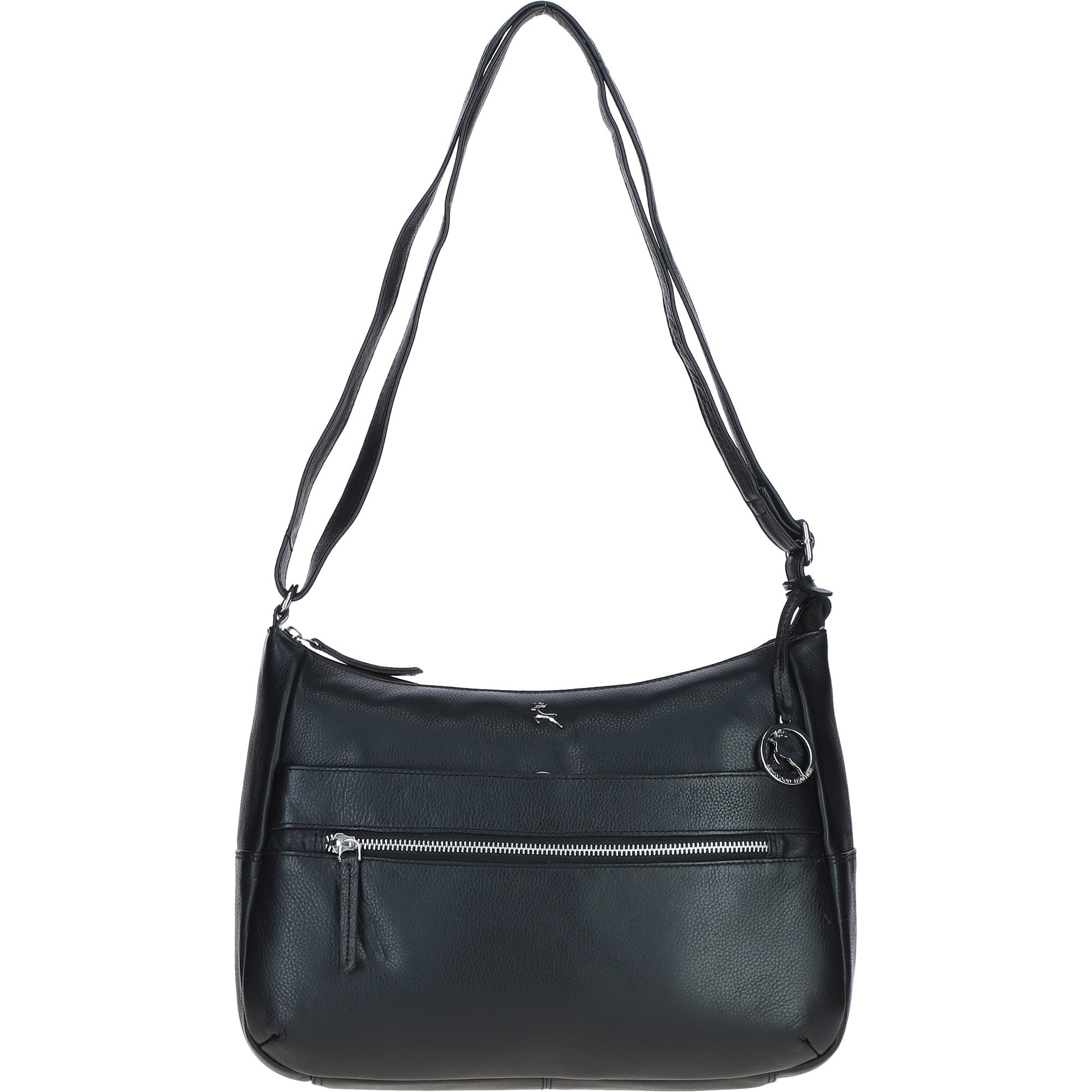 Leather Shoulder Bag with Zip & Magnetic Pocket Black: Meath