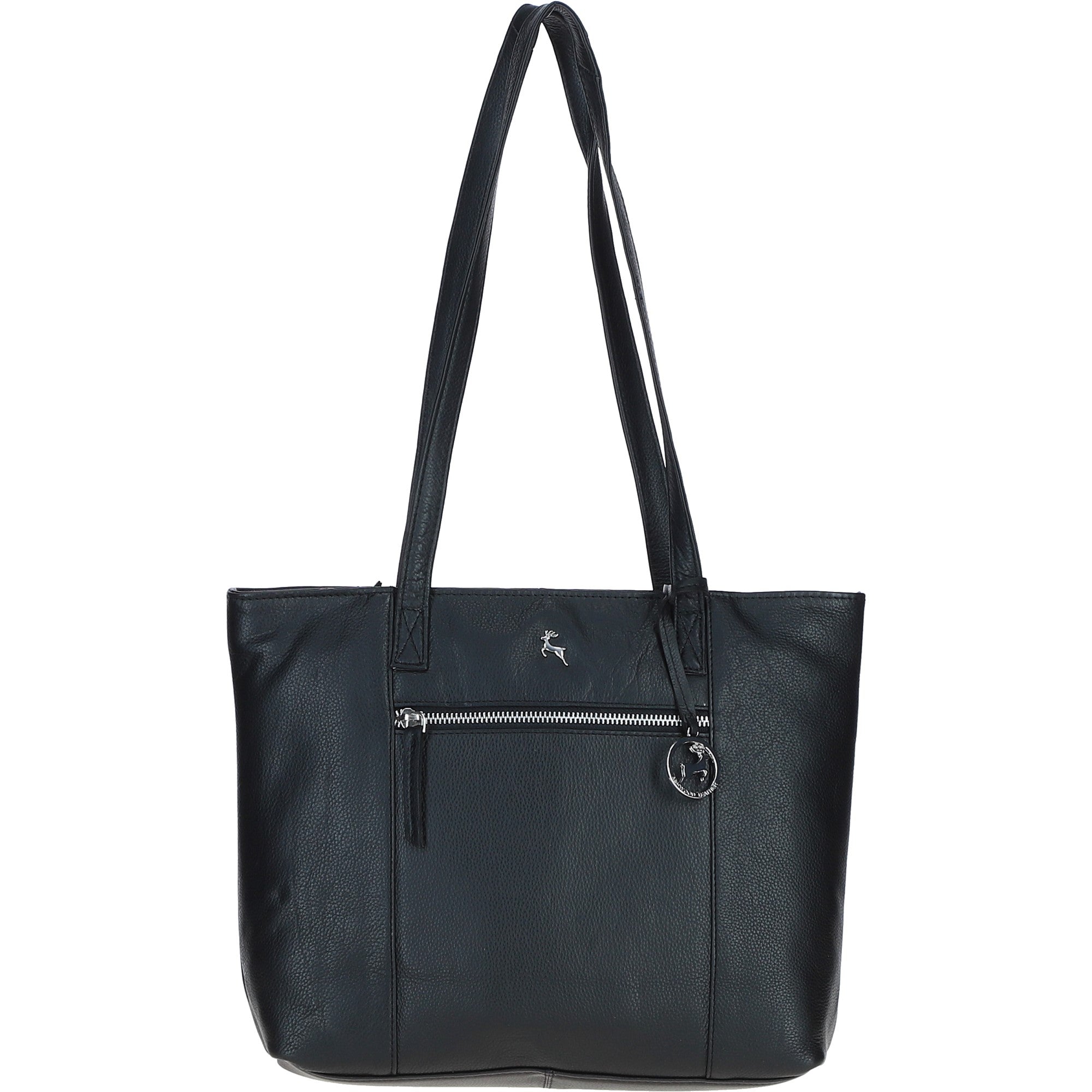 Designer Leather Shoulder Bag with Secure Zip Pocket Black: Bray