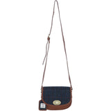 Ashwood Leather & Harris Tweed® Cloth Saddle Crossbody Bag with Twist Lock Tan/Navy: TW-30-011-TN