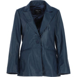 Womens Leather Fashion Single Breasted Blazer Navy: AWL-Blazer