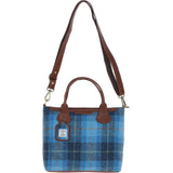 Versatile Ashwood Leather & Harris Tweed® Cloth Shoulder Bag Tan/LT Blue: TW-22-05-TB