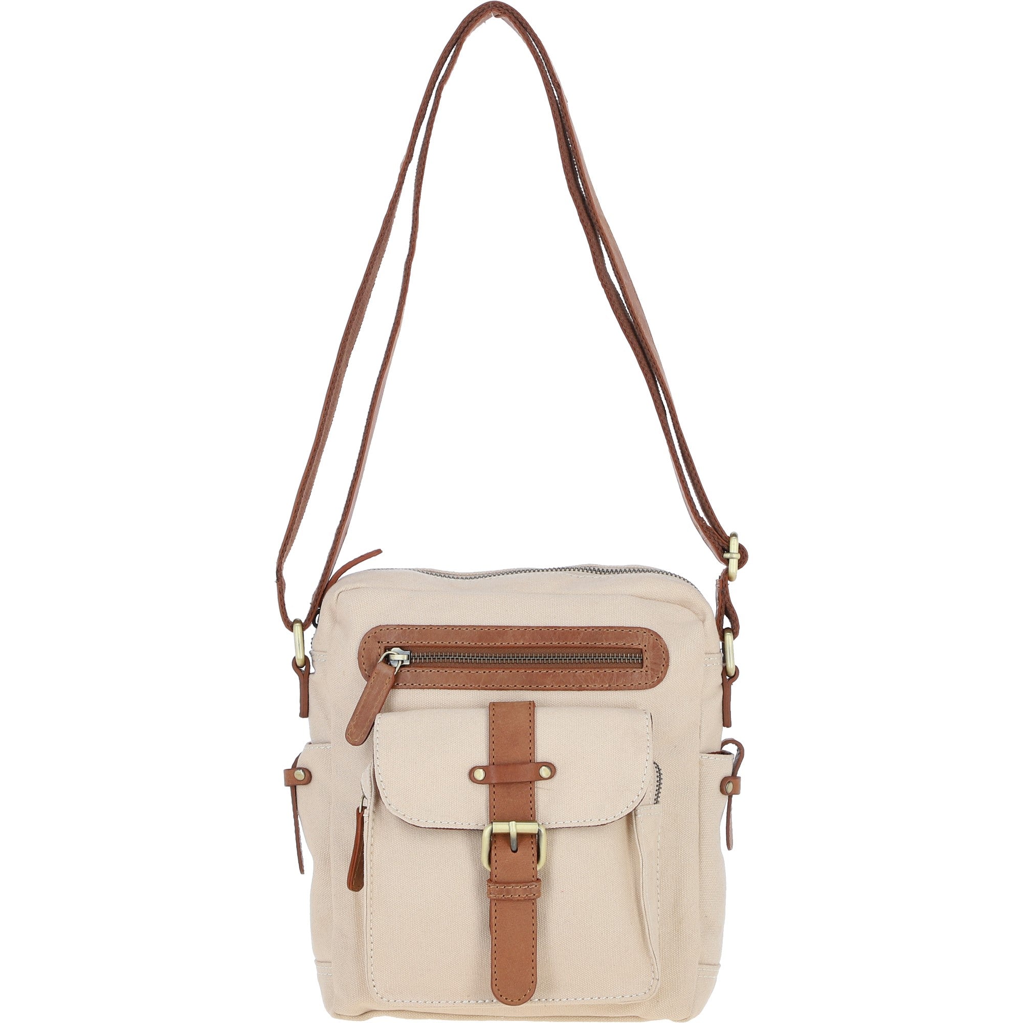 Fenland Canvas & Leather Crossbody Bag Tan/cream: FEN-752