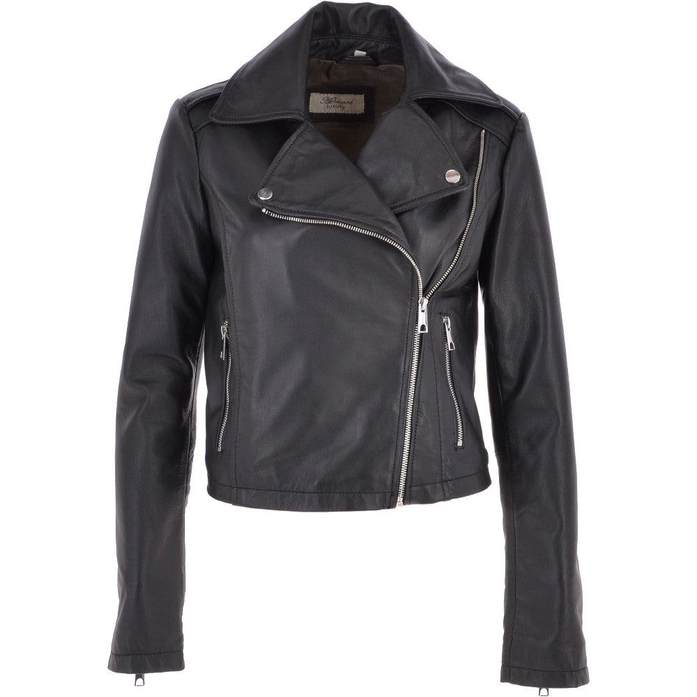 Short Leather Biker Jacket Black: 6617