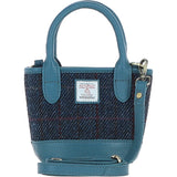 Ashwood Leather & Harris Tweed® Cloth Small Grab Bag Teal/Navy: TW-63-16-TN