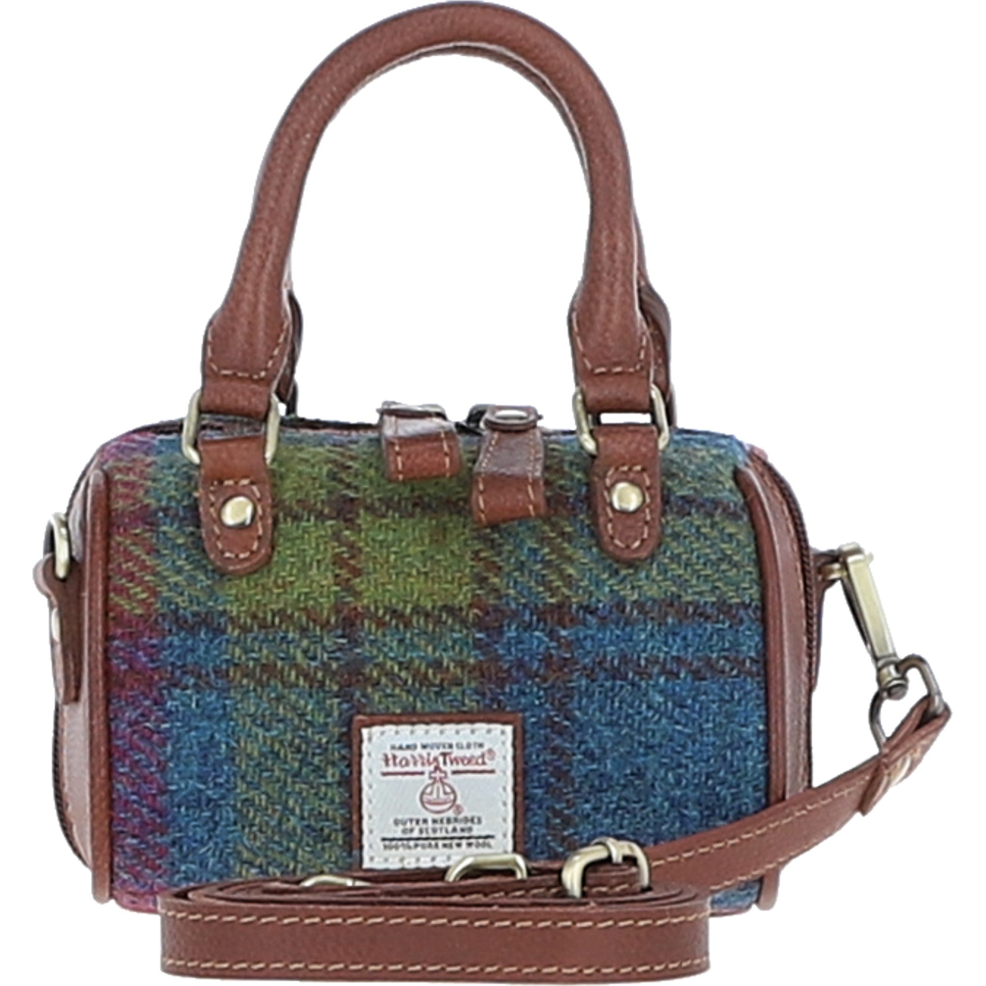 Ashwood Leather & Harris Tweed® Cloth X-Small Barrel Bag Tan/Purple: TW-60-13-TP