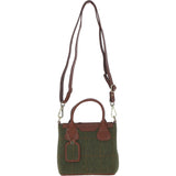Ashwood Leather & Tweed Handbag with Removable Crossbody Strap Tan/Green Check: TW-21-010-TGNH
