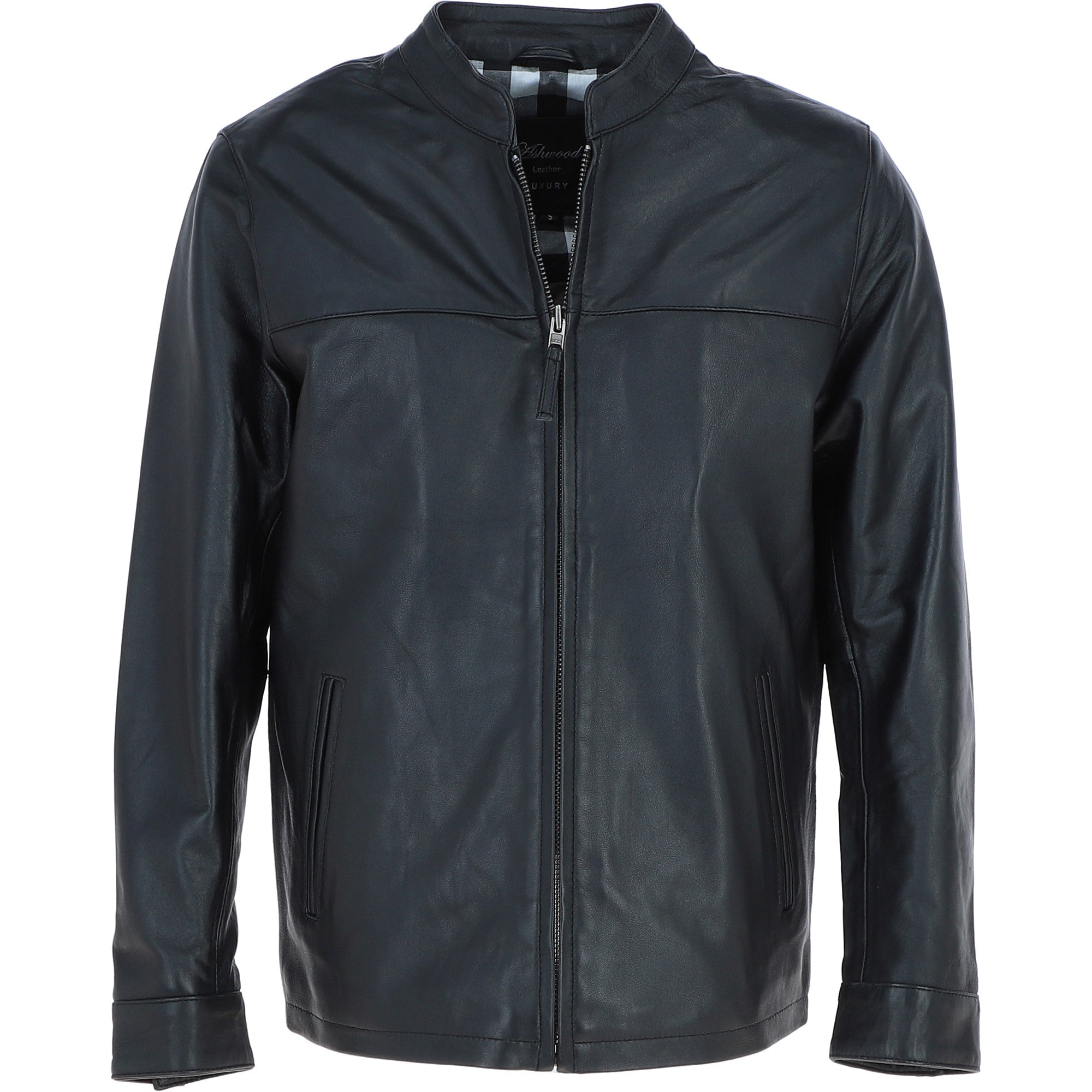 Ashwood Men’s Casual Real Leather Jacket with Mandarin Collar and Hidden Zip Black: AWM-COOPER