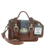 Ashwood Leather & Harris Tweed® Cloth Micro Satchel Bag with Twist Lock Tan/McLoad:TW-36-02-TM