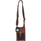 Ashwood Leather & Harris Tweed® Cloth elegance Crossbody Bag Tan/Navy: TW-20-011-TN