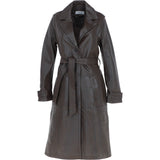 Elegant Longline Women's Leather Trench Coat with Waist Tie Navada: awl-trench