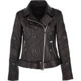 Ladies Vegetable Tanned Leather Studded Biker Jacket: Z 158
