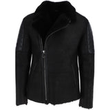 Men's Luxury Side Zip  Sheepskin Pilot Jacket Black: P-56
