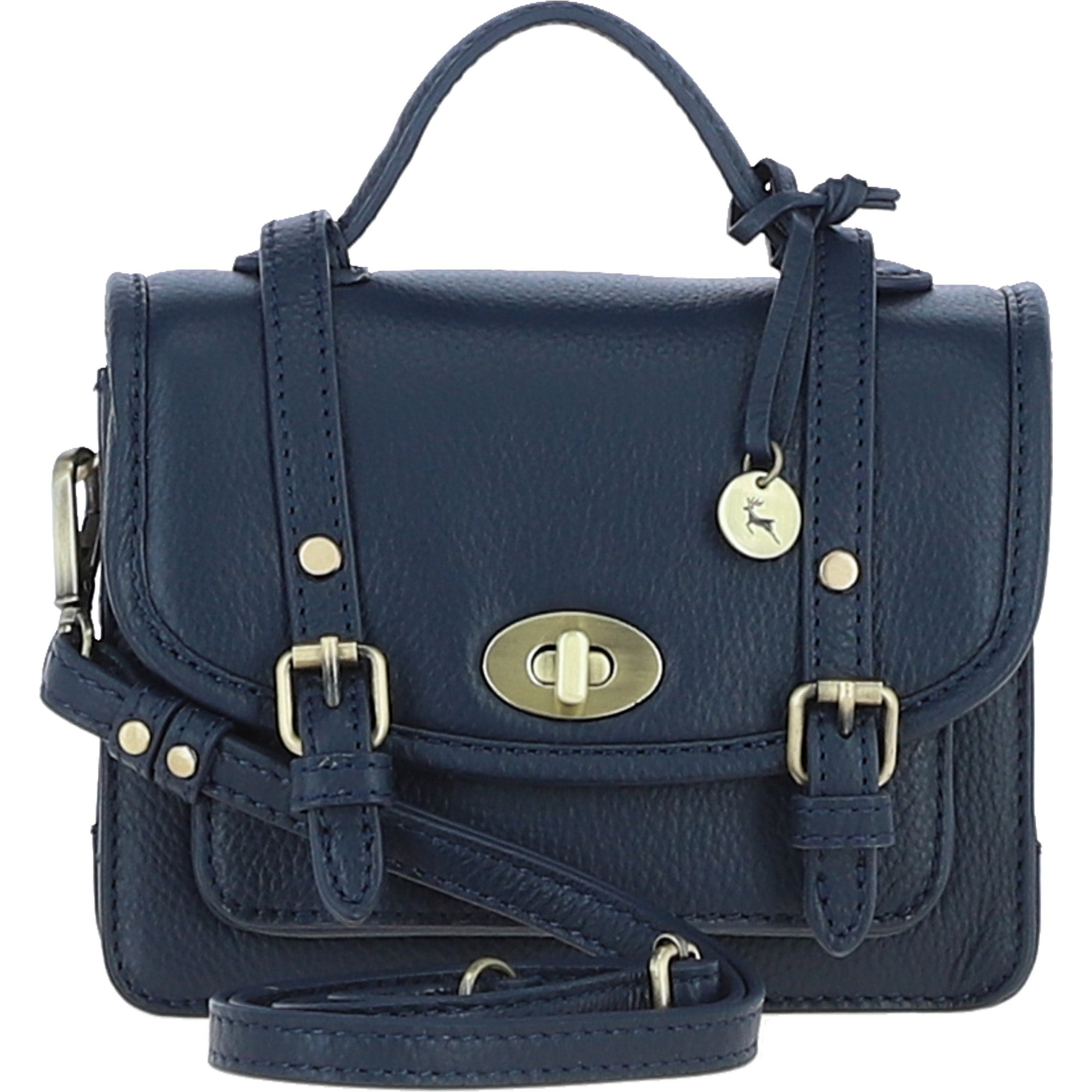 Stylish Ashwood Leather Small Satchel Bag Navy: Y-61