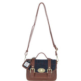 Ashwood Leather & Harris Tweed® Cloth Small Satchel Bag with Twist Lock Tan/Navy: TW-33-011-TN