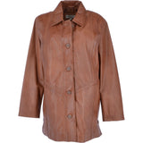 Womens Single Breasted Oversized Leather Coat Cognac/app: IVONNE 2