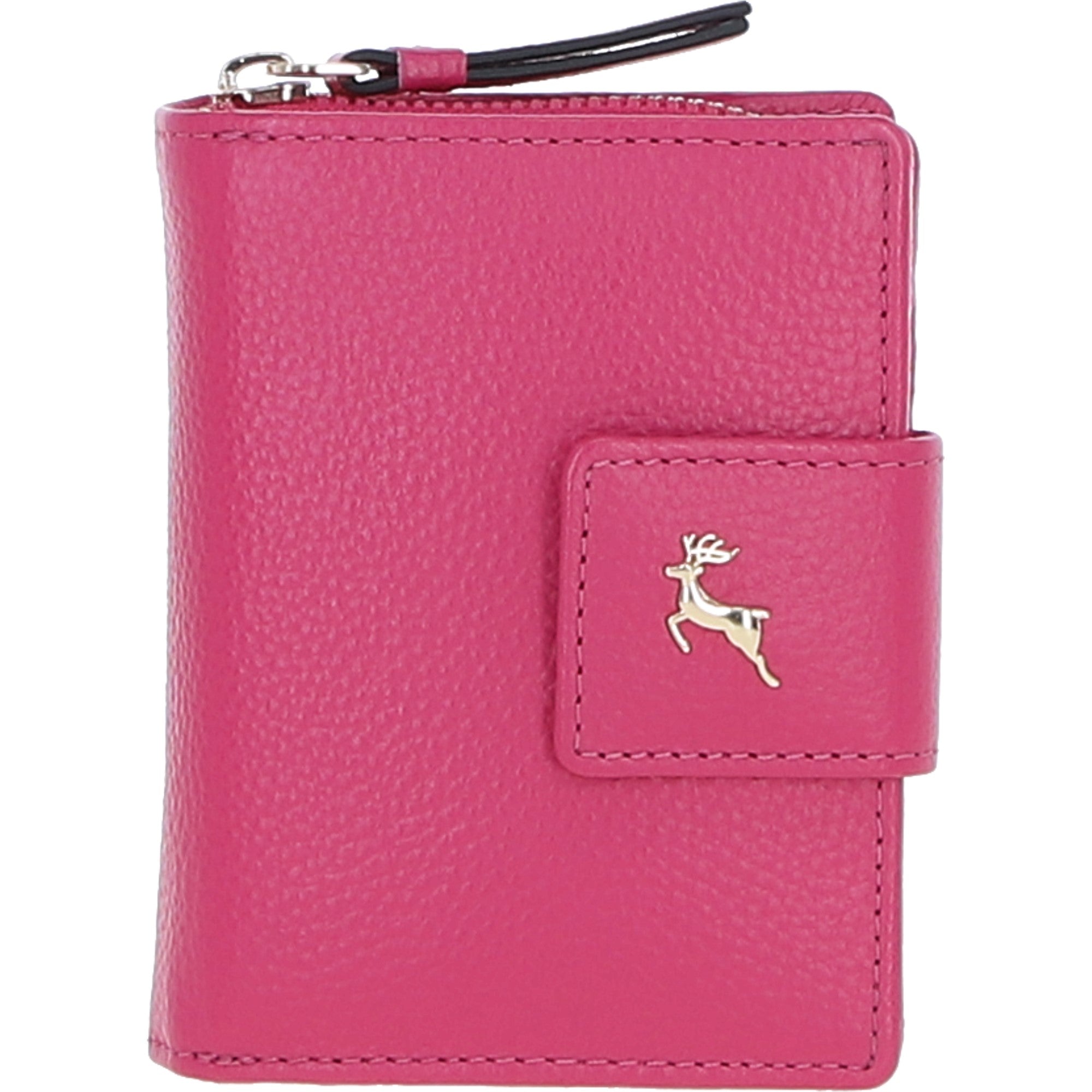 Ashwood Leather RFID Secure Wallet/Purse with Zip and Stud Closure Pink: X-30