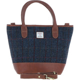 Ashwood Leather & Harris Tweed® Cloth Large Grab Bag  Tan/Navy: TW-64-11-TN