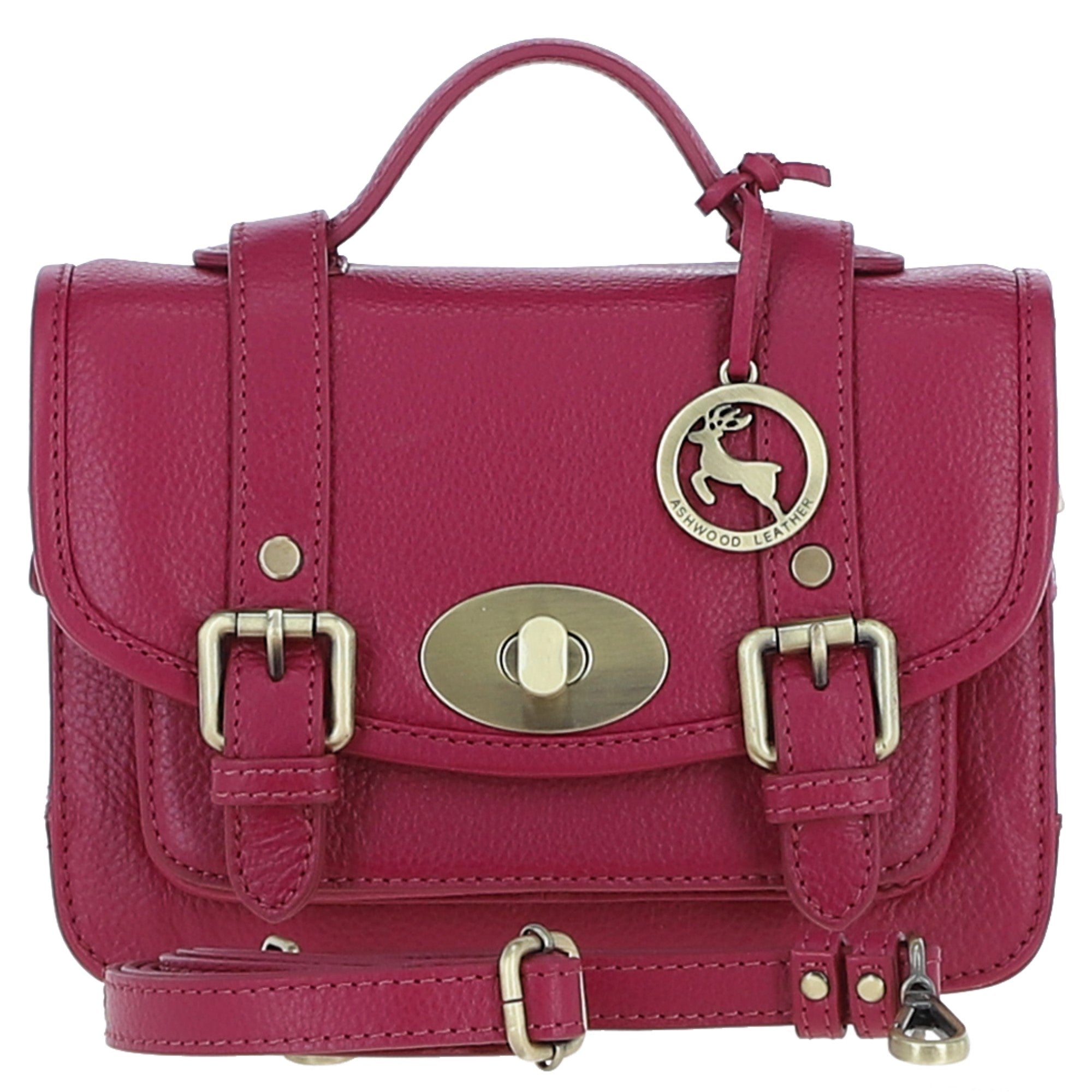 Stylish Ashwood Leather Medium Satchel Bag Raspberry: Y-62