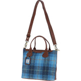 Versatile Ashwood Leather & Harris Tweed® Cloth Shoulder Bag Tan/LT Blue: TW-22-05-TB