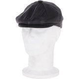 Men's Small Fitting 8 Panel Leather Flat Cap Black: CAP 00