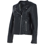 Real Leather Ladies Biker Jacket with Mandarin Collar Black: AWL-N32