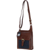 Ashwood Leather & Harris Tweed® Cloth Crossbody Bag Tan/Navy: TW-24-011-TN