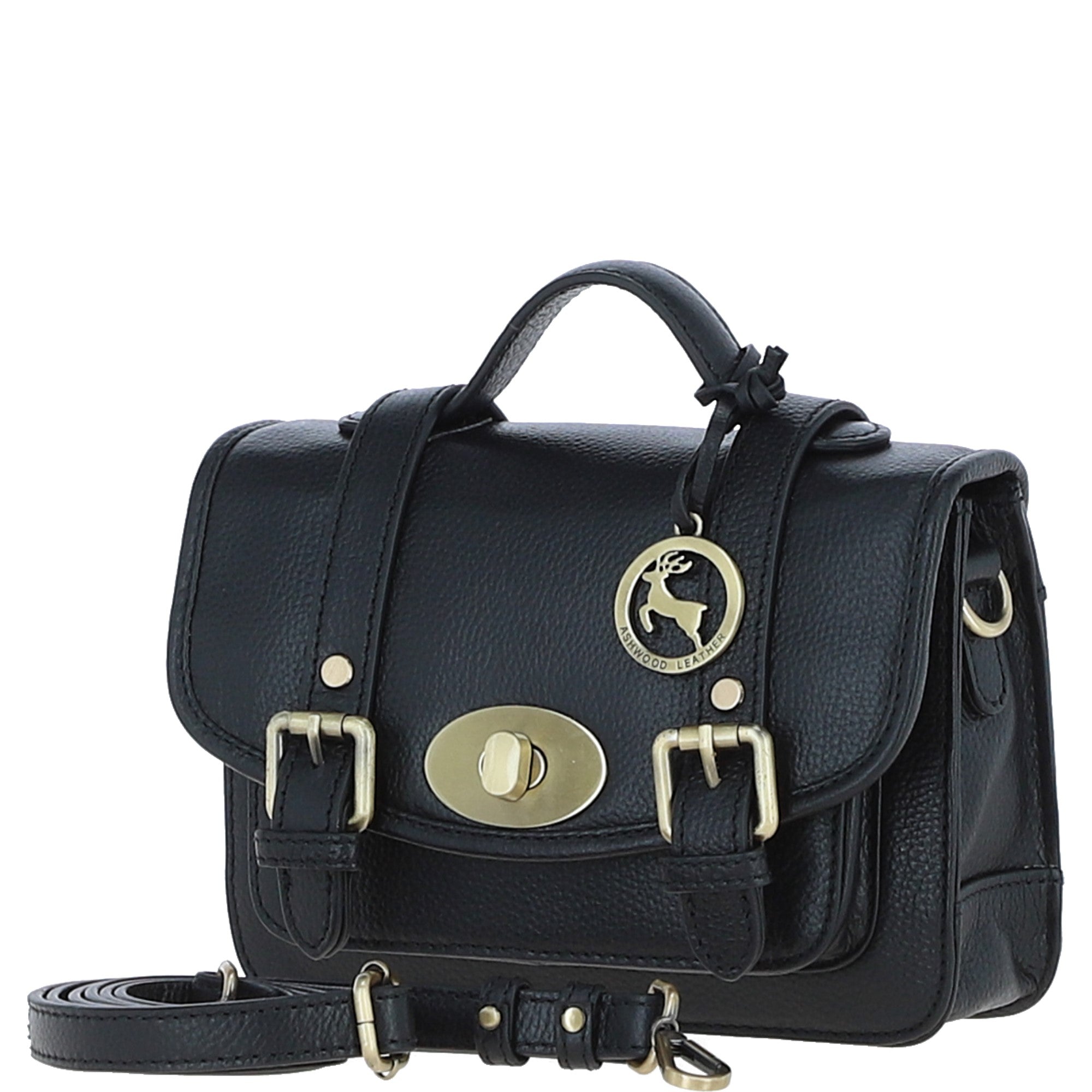 Stylish Ashwood Leather Medium Satchel Bag Black: Y-62