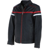Ashwood Men's Leather Biker Jacket with Red Stripe Black: AWM-BOXER