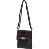 Ashwood Leather & Harris Tweed® Cloth Twist Lock Crossbody Bag Black/Green/Red: TW-31-07-BR