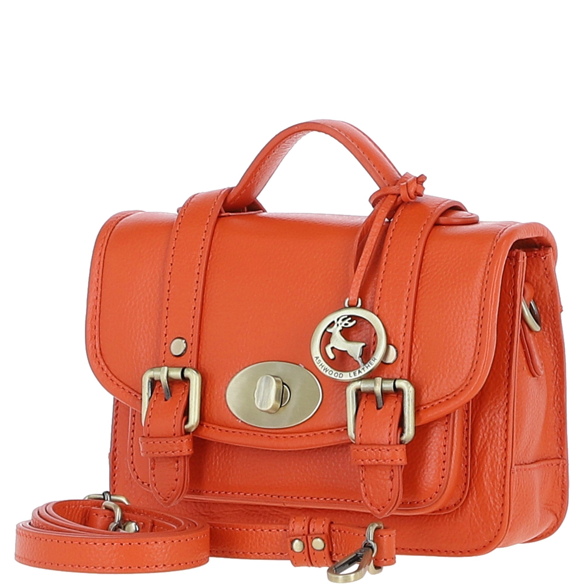 Stylish Ashwood Leather Medium Satchel Bag Orange: Y-62