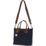 Versatile Ashwood Leather & Harris Tweed® Cloth Shoulder Bag Tan/Navy: TW-22-011-TN