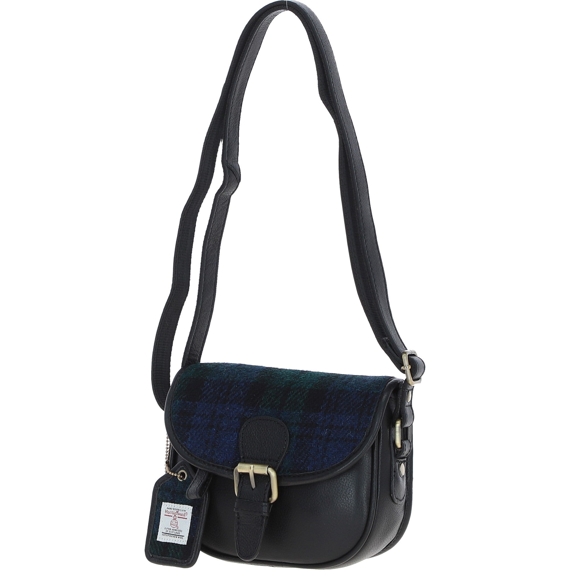 Ashwood Leather & Harris Tweed® Cloth Saddle Bag Black/Watch: TW-26-03-BW