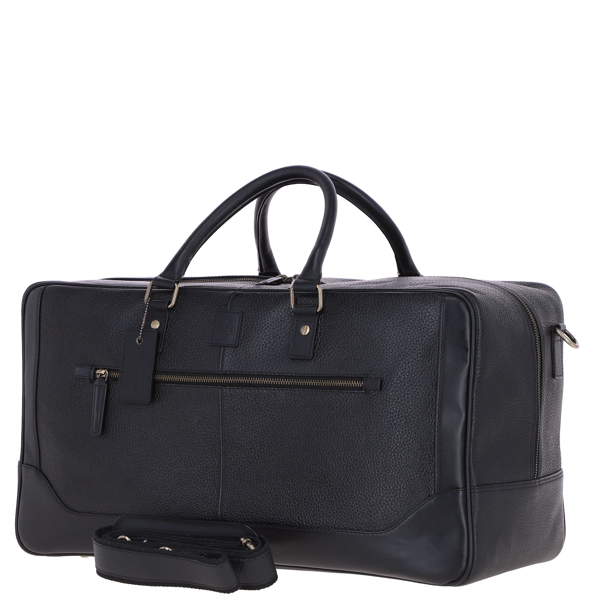 Mens Leather Holdall Weekend Bag Black: CALVIN