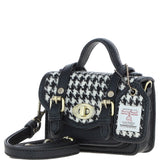 Ashwood Leather & Harris Tweed® Cloth Micro Satchel Bag with Twist Lock Black/White:TW-36-12-BW