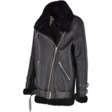Womens Oversized Sheepskin Flying Jacket Black: KB-20091