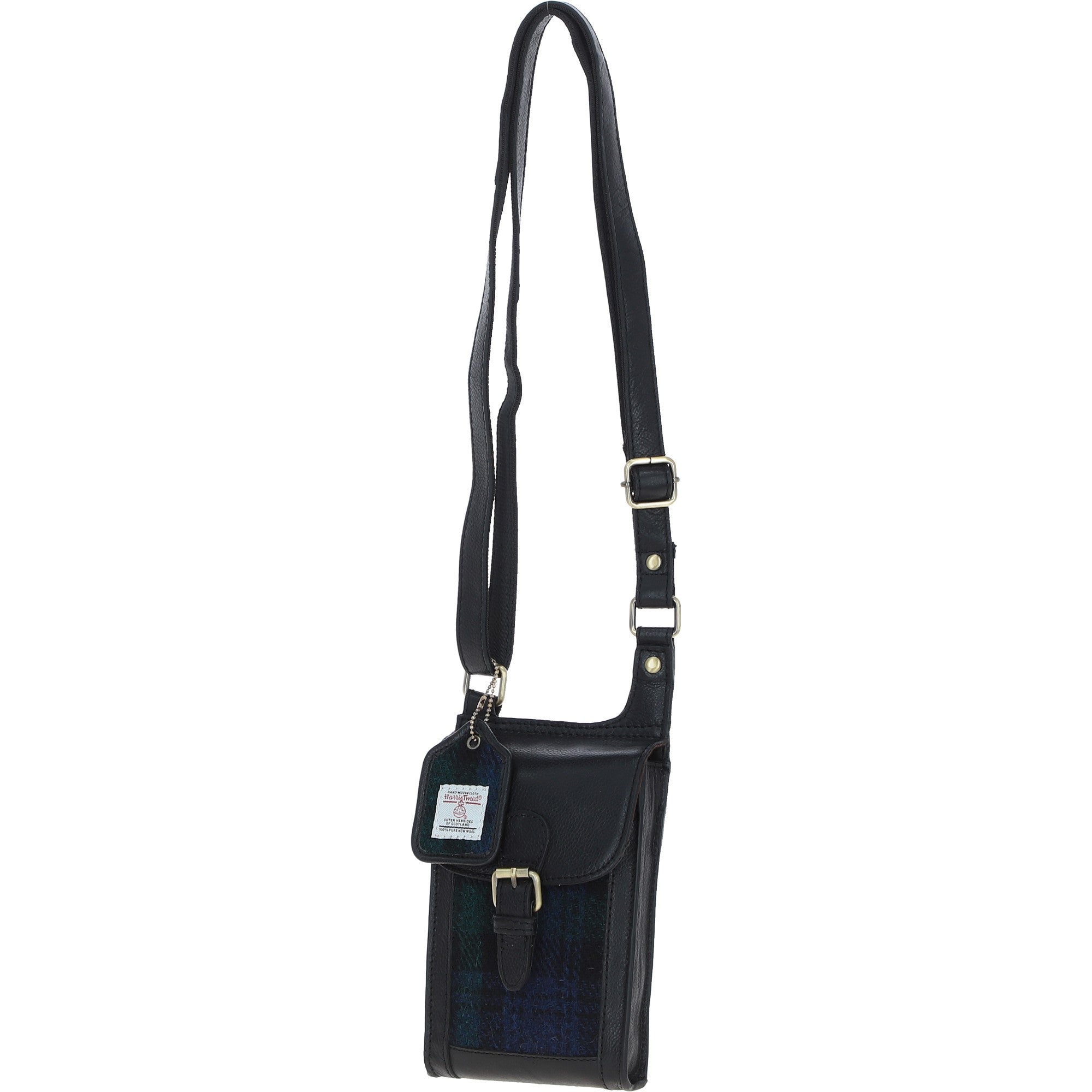 Ashwood Leather & Harris Tweed® Cloth elegance Crossbody Bag Black/Watch: TW-20-03-BW
