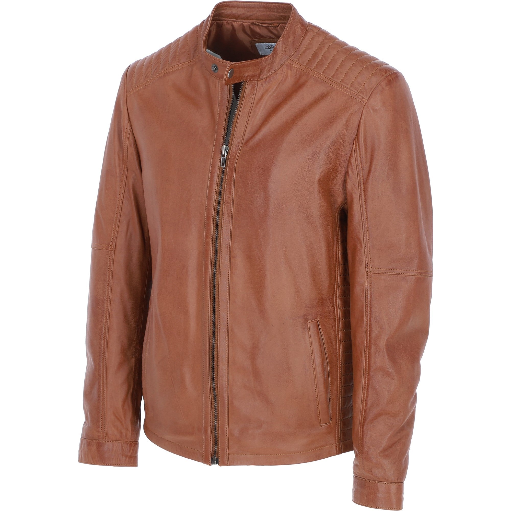 Ashwood Leather Mandarin Collar Men's Biker Jacket Tan: e-16110