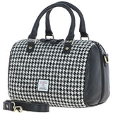 Ashwood Leather & Harris Tweed® Cloth Medium Barrel Bag Black/White: TW-62-12-BW