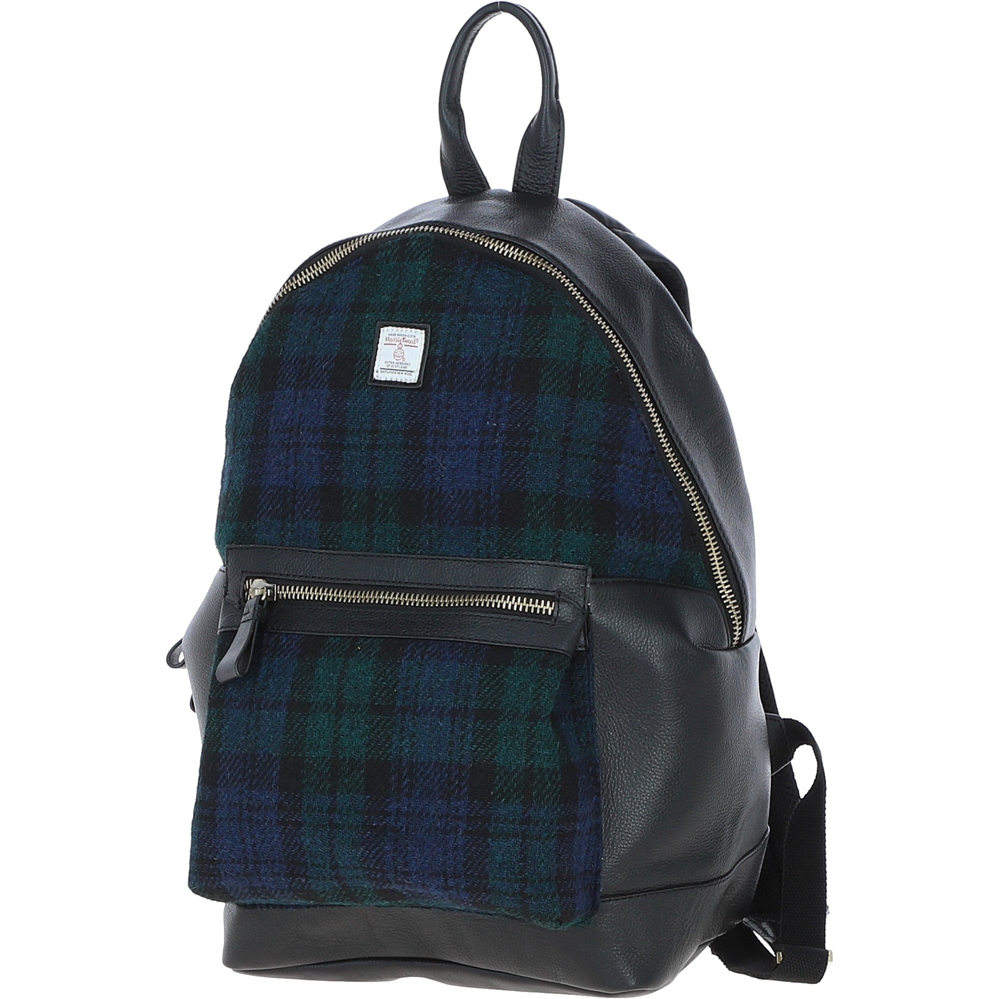 Exquisite Ashwood Leather & Harris Tweed® Cloth Large Rucksack Black/Watch: TW-43-03-BW