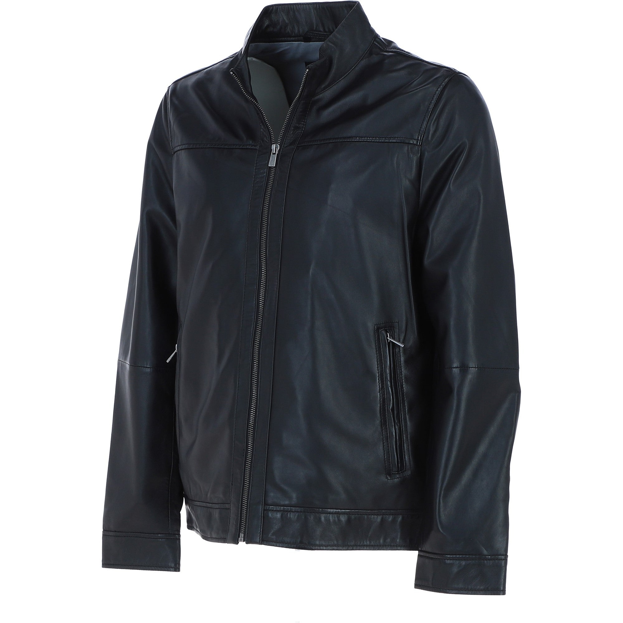 Ashwood Men’s Real Soft Leather Jacket with Mandarin Collar and Straight Zip Black: NEW COOPER