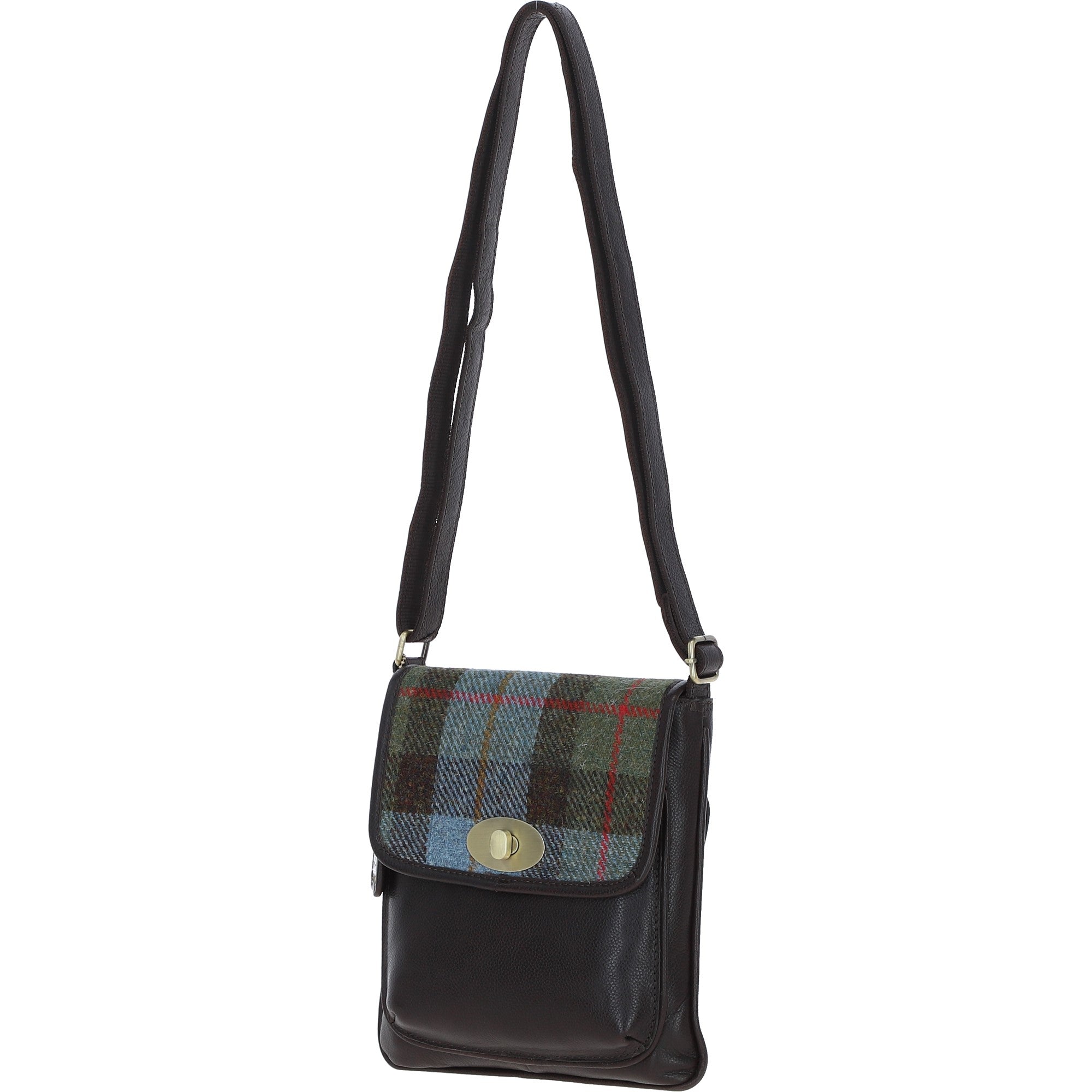 Ashwood Leather & Harris Tweed® Cloth Twist Lock Crossbody Bag Brown/Mcload: TW-31-01-BM
