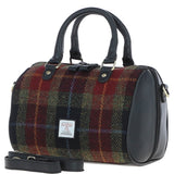 Ashwood Leather & Harris Tweed® Cloth Medium Barrel Bag Black/Green/Red: TW-62-07-BR