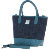 Ashwood Leather & Harris Tweed® Cloth Large Grab Bag Teal/Navy: TW-64-16-TN